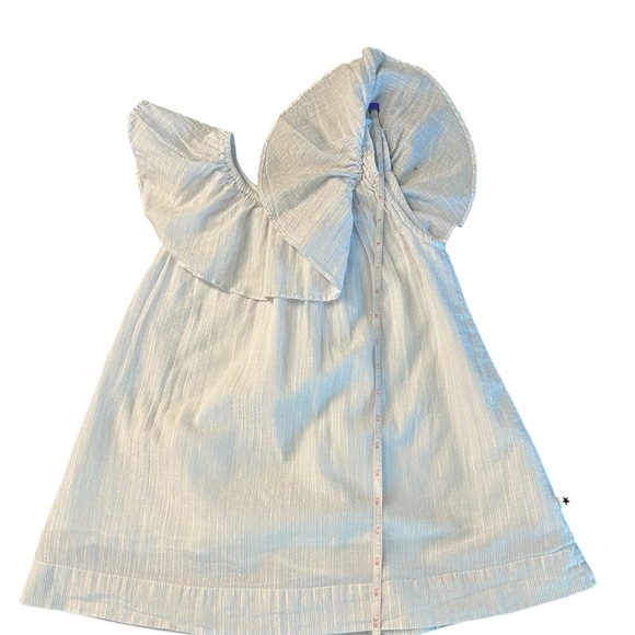 Molo girls cute white top with metallic pinstripe and ruffle collar size 7/8 - Picture 6 of 10